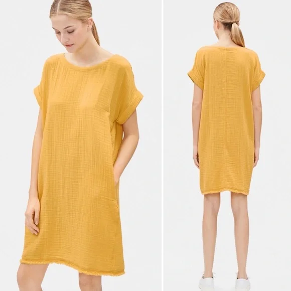 white christmas dresses Eileen Fisher Cotton Ripple Lantern Dress- Ink – In Full Swing main image 1